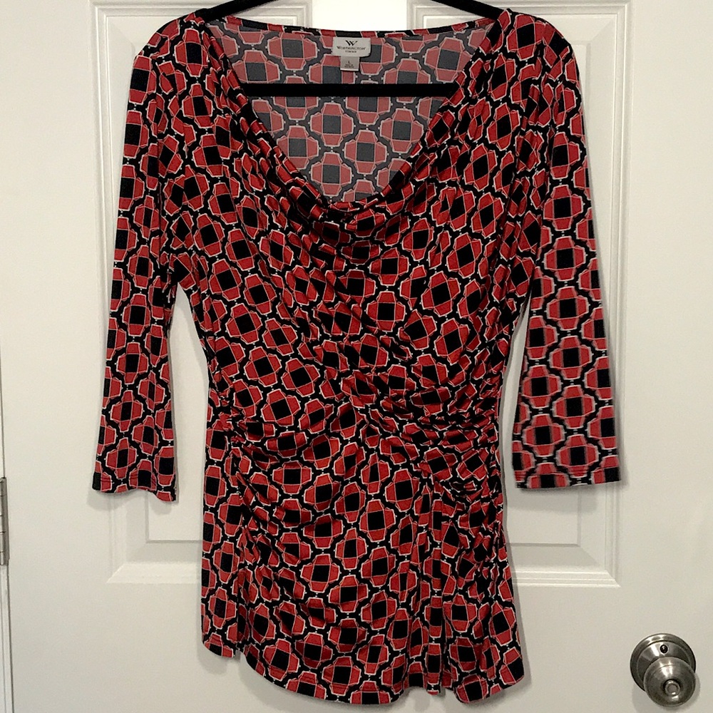 Red & Black Geometric Flower Print Blouse